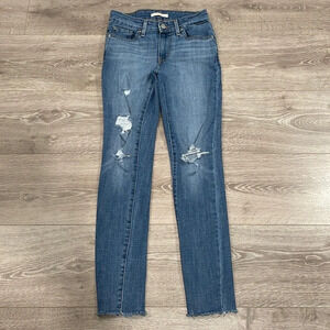 Levi’s 711 Skinny distressed mid rise ankle raw hem denim jeans W24 L30
